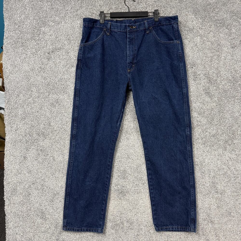 Rustler Jeans Mens 38x29 Blue Dark Wash Tapered Leg Denim Workwear Classic